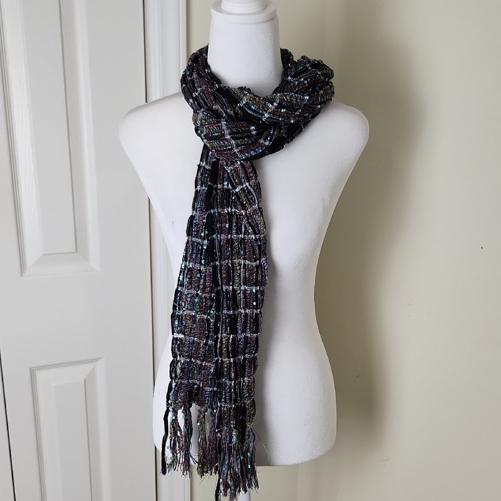 Elegant Purple Silver Olive Blue Scarf
